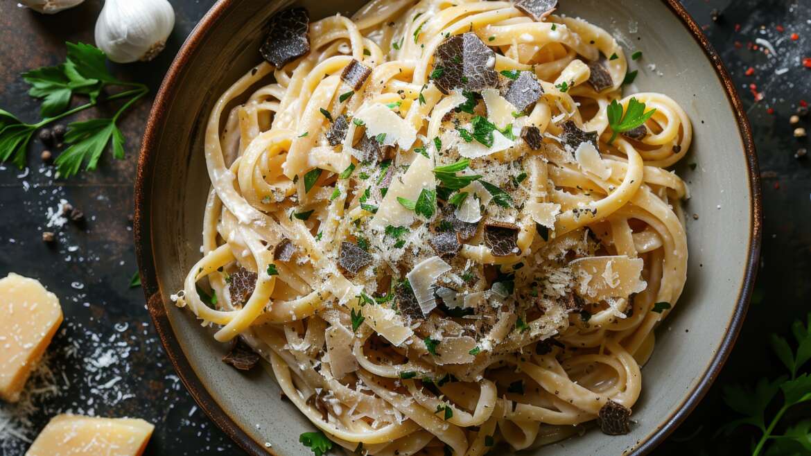 Spaghetti mit Trüffel aus dem Parmesanlaib